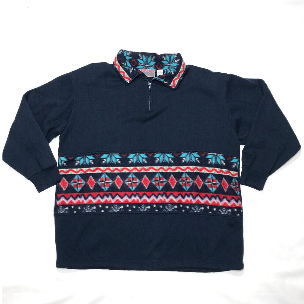 VTG Sporting Club Plus Fair Isle Nordic 1/4 Zip Fleece Pullover Womens 22/24 3X